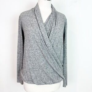 PURE + GOOD GRAY SURPLICE FRONT COZY LONG SLEEVE LOUNGE SHIRT SZ XS
